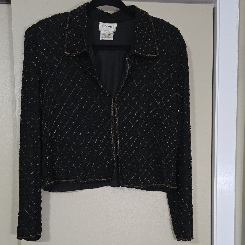 Stenay Black Beaded Silk Jacket Size Large